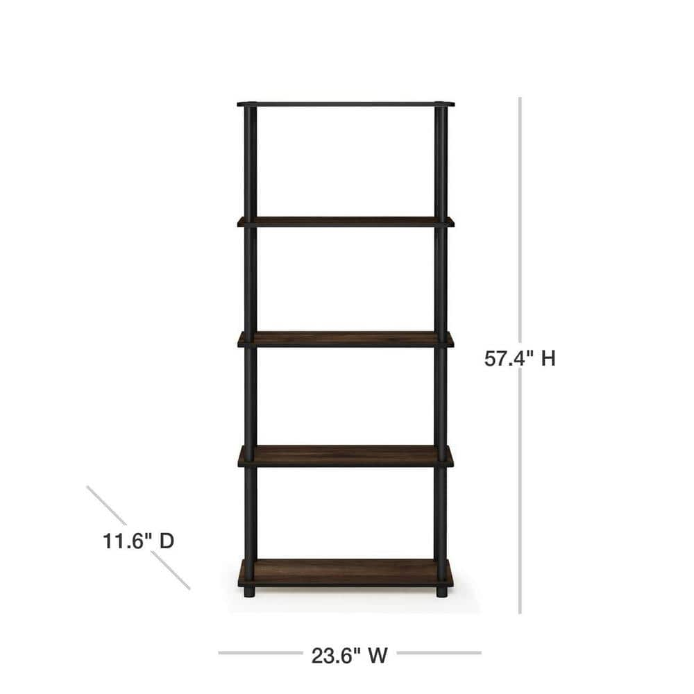 Furinno 23.6 W x 11.6 D x 57.4 H 5-Shelf Decorative Shelves, Brown and Black