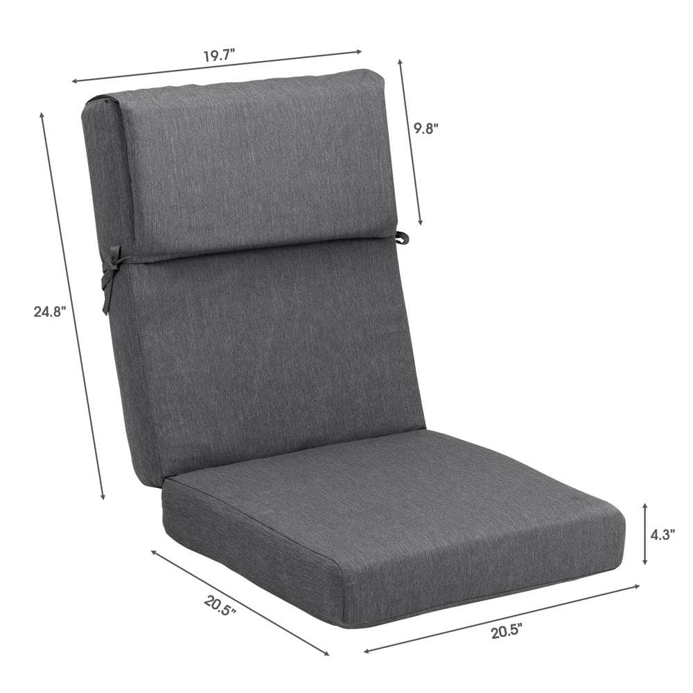 20.5 in. x 20.5 in. Outdoor High Back Chair Cushion with Adjustable Buckles and Ties in Charcoal Black (4-Pack)