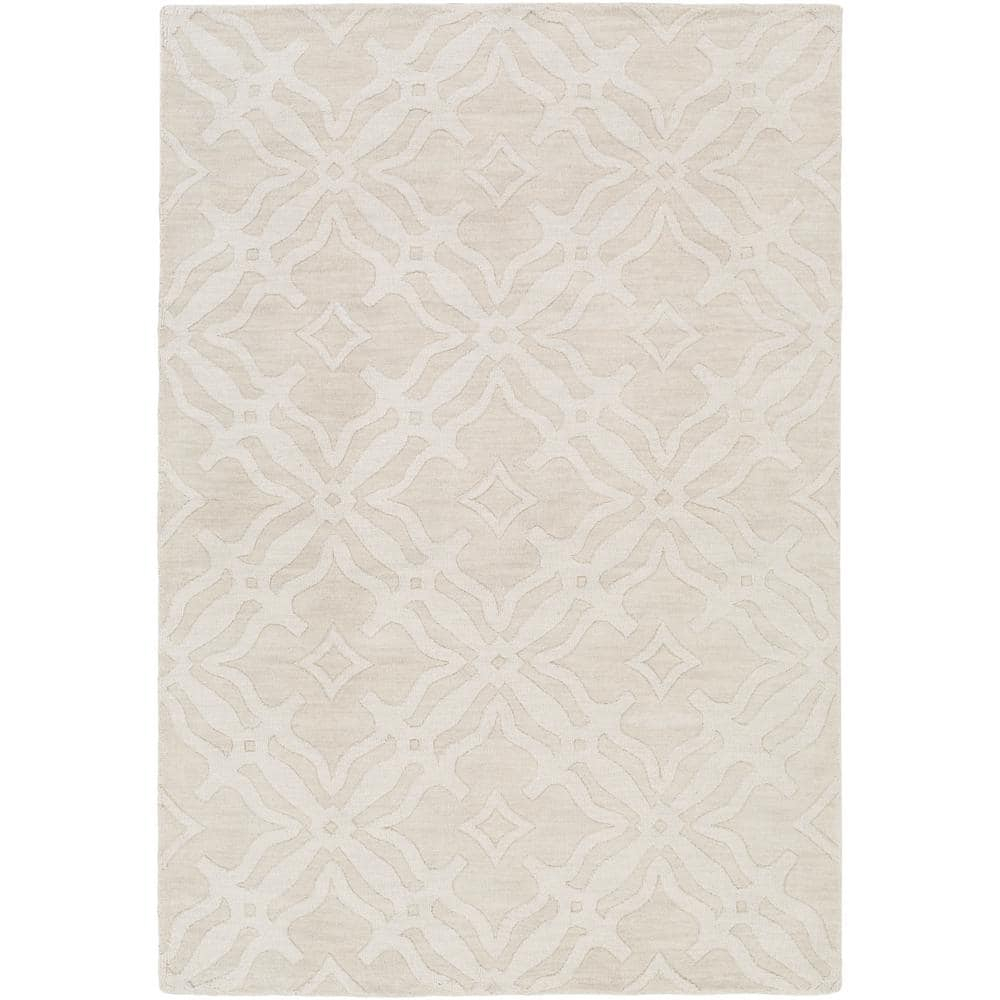 Ivory Wool Tufted Handmade Medallion Rectangular Rug 5' x 7'