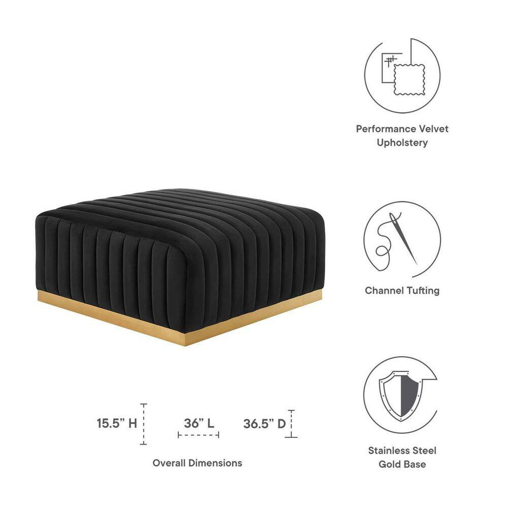Modway Conjure Channel Tufted Performance Velvet Ottoman in Gold/Black