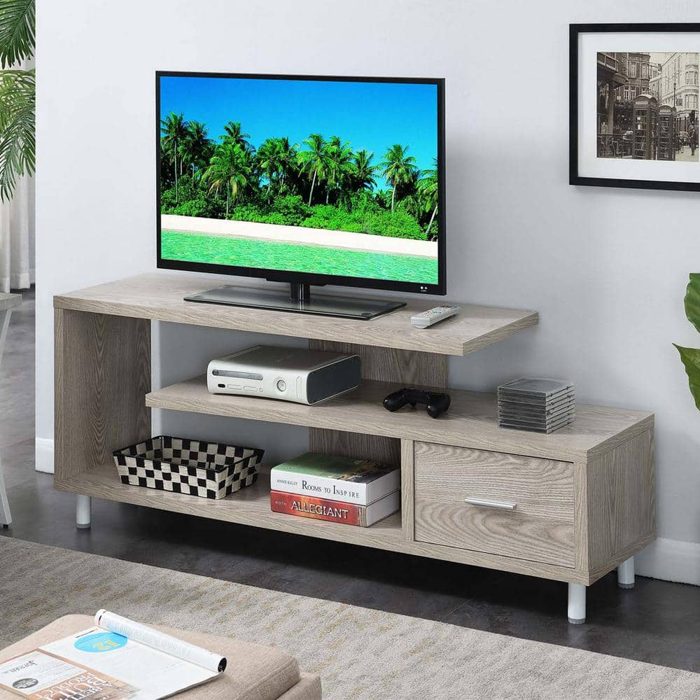 Convenience Concepts Seal II 1 Drawer 65 inch TV Stand with Shelves, Ice White