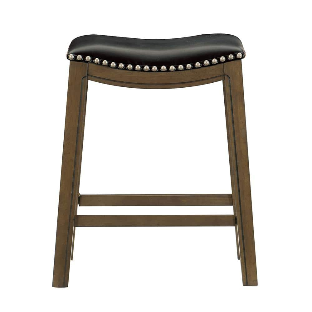 Homelegance 24" Counter Height Wooden Bar Stool Saddle Seat Barstool, Black