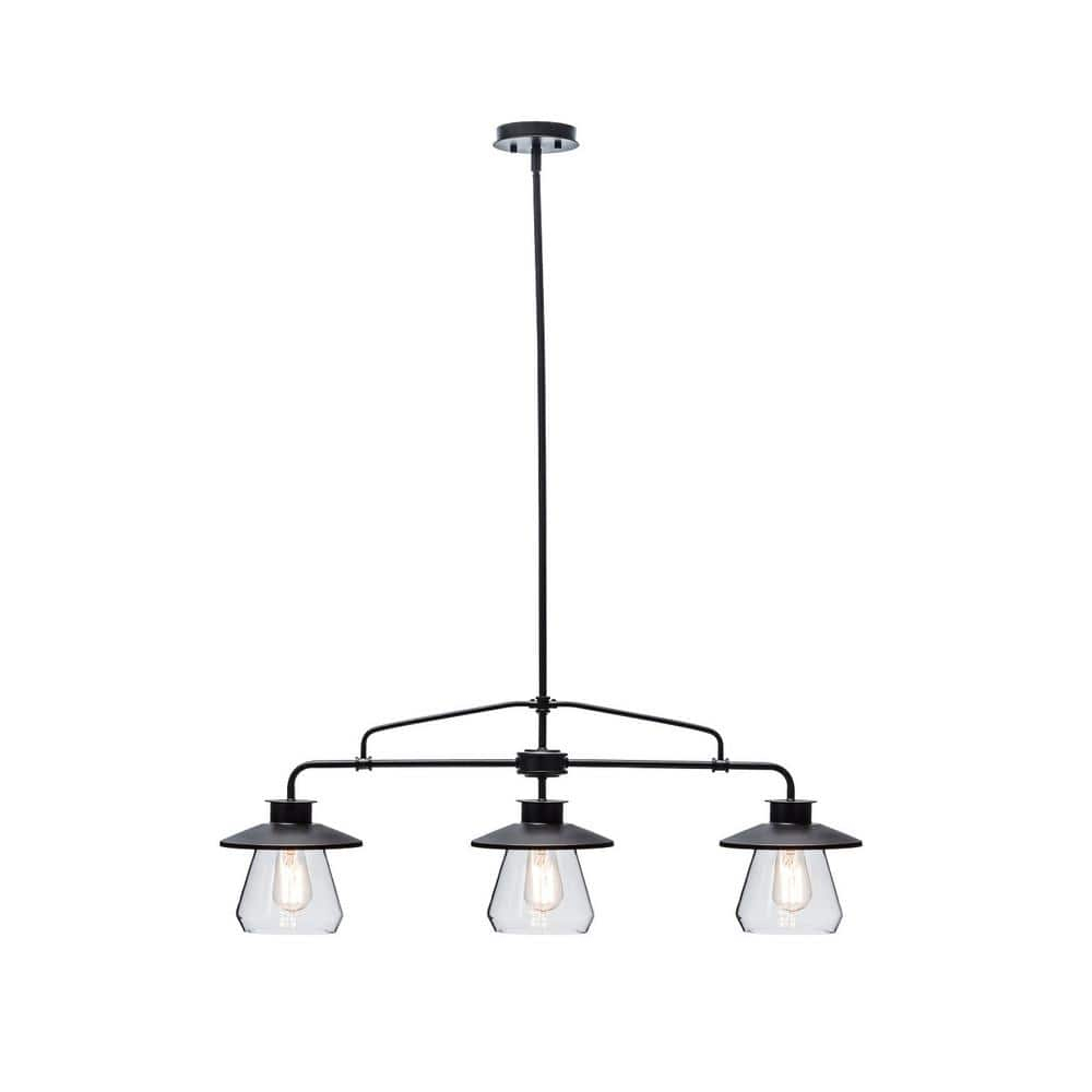 Globe Electric Oil Rubbed Bronze Vintage Pendant, 3-Lights, with Clear Glass Shades, 64845