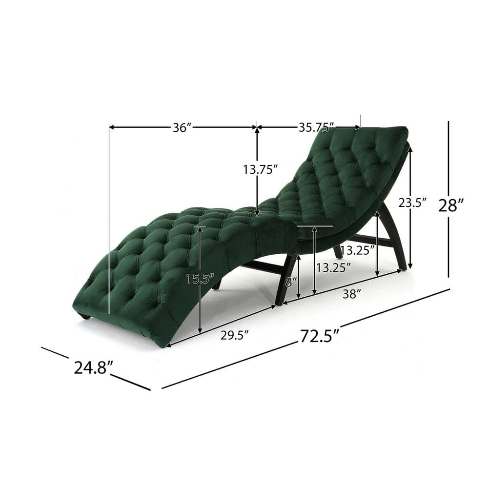 Garret Tufted Emerald New Velvet Curved Chaise Lounge