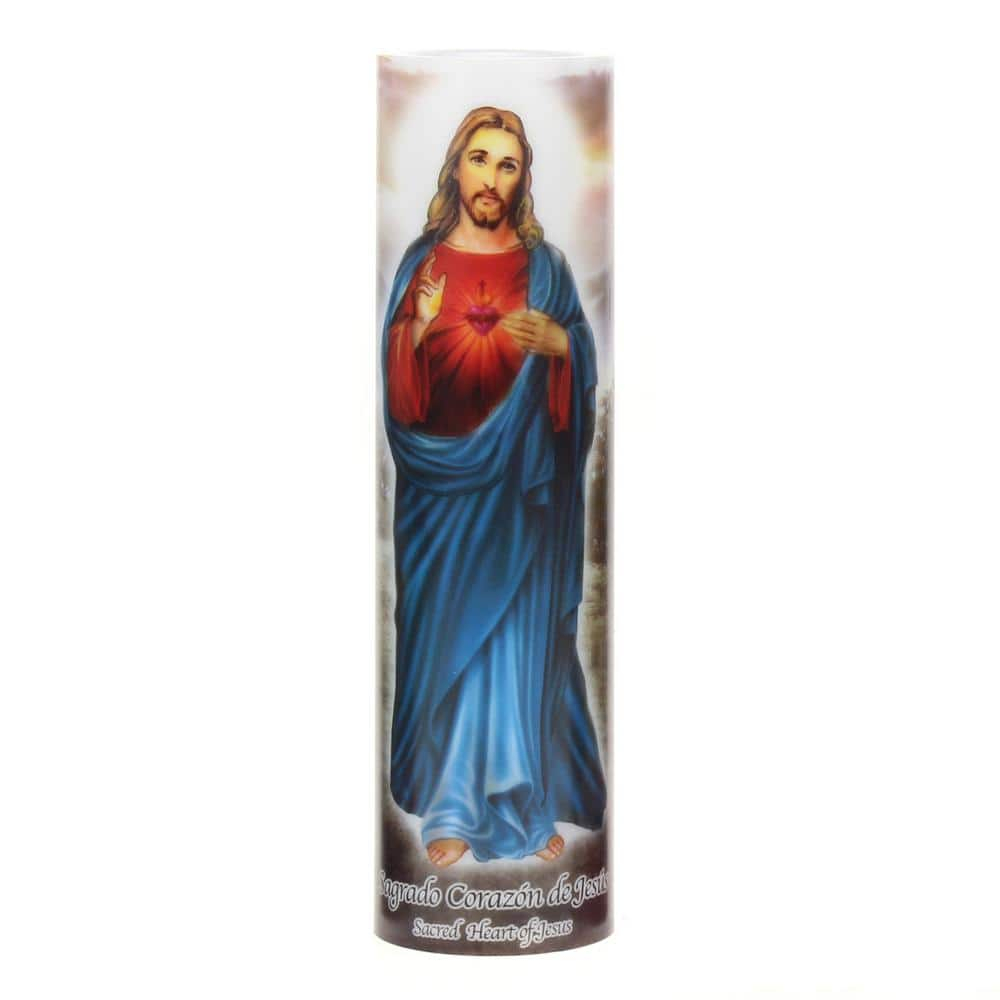 Stonebriar Flameless LED 8" Multi-color Religious Prayer Pillar Candle with Automatic Timer