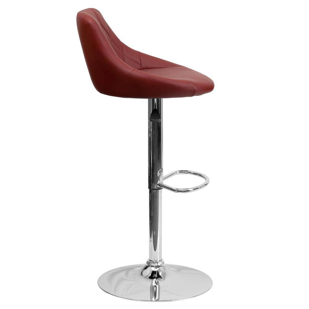Flash Furniture Dale Contemporary Burgundy Vinyl Bucket Seat Adjustable Height Barstool with Diamond Pattern Back and Chrome Base
