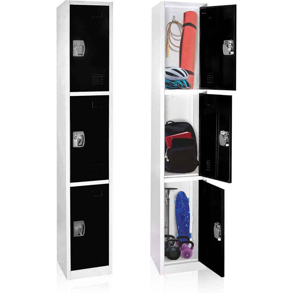 Black Solid Steel Freestanding 3-Door Locker