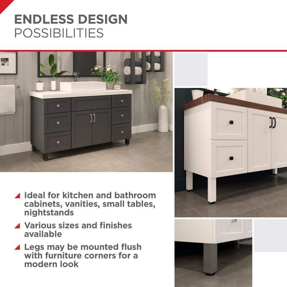 (4-Pack) 11 3/4 in. (300 mm) Matte Black Metal Square Furniture Leg with Leveling Glide