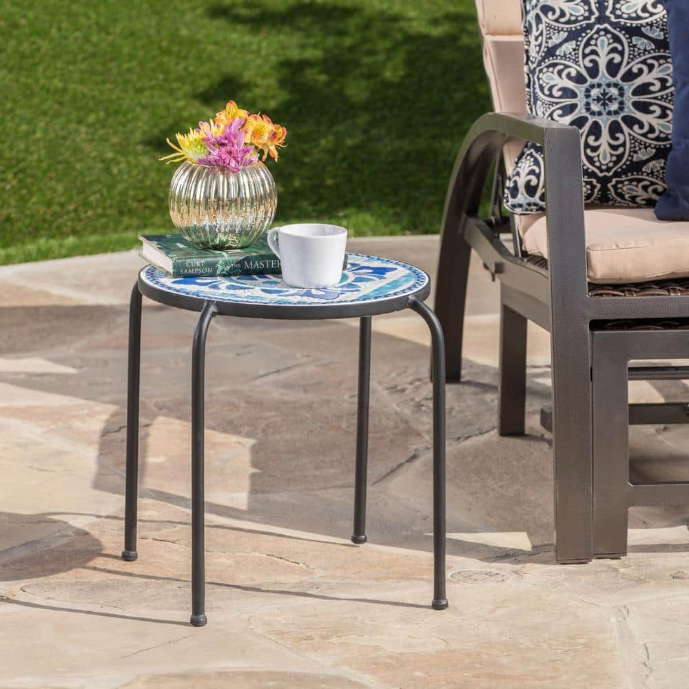 Noble House Skye Outdoor Ceramic Tile Side Table