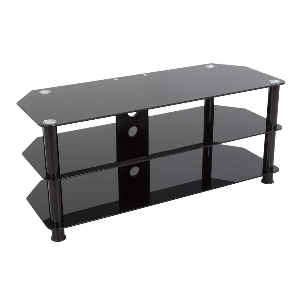 39 in. Black Glass TV Stand Fits TVs Up to 55 in. with Open Storage
