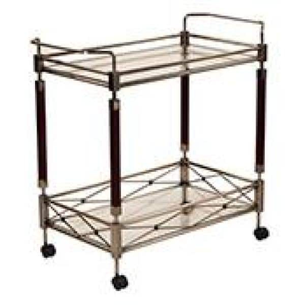 Melrose Serving Cart with Clear Tempered Glass and Nickel Brush Metal Frame