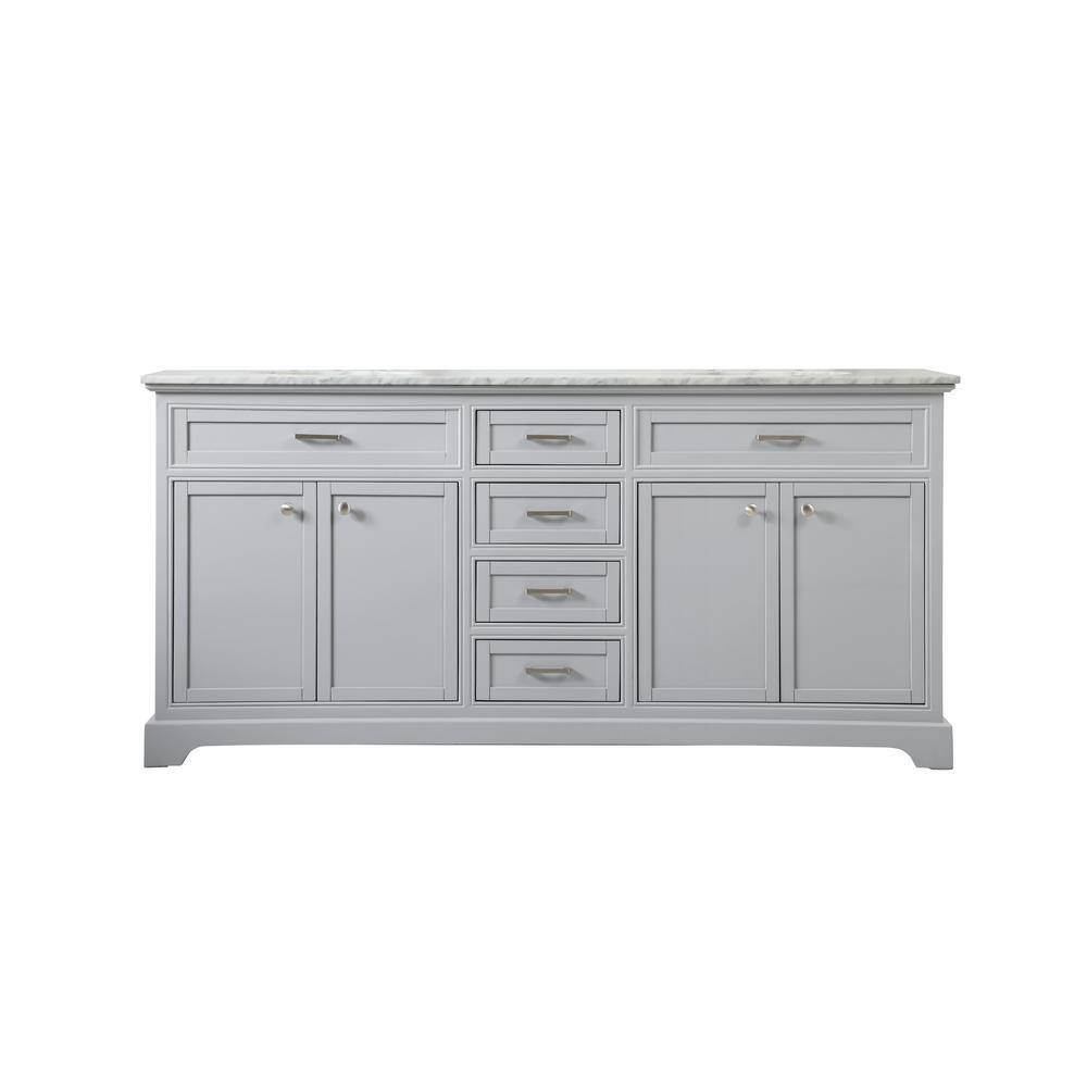 Elegant Decor Americana 72" Metal MDF Marble Double Bathroom Vanity in Gray