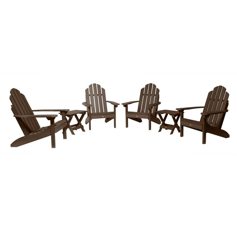 Highwood 6-pc Classic Westport Adirondack Set with 4 Classic Westport Adirondack Chairs and 2 Folding Side Tables - Outdoor, Eco-friendly, Synthetic Wood