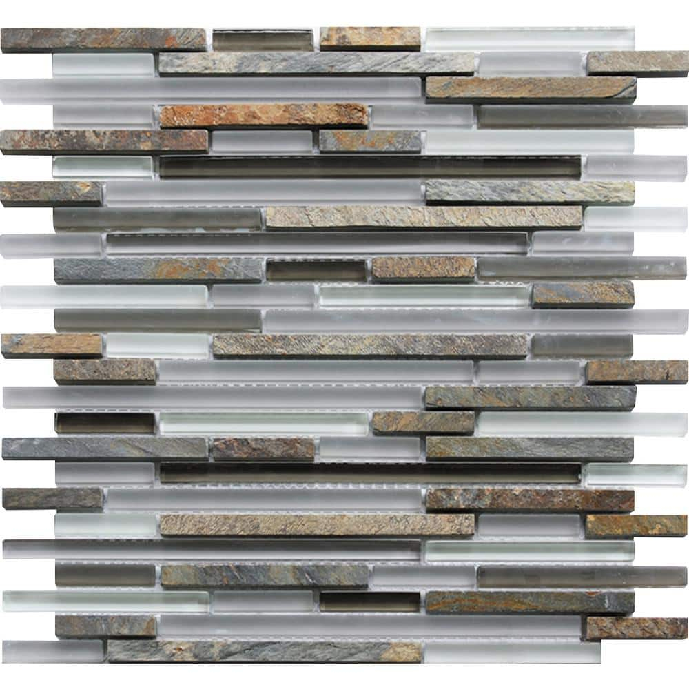 Apollo Tile   5 pack 11.8-in x 11.8-in Waterfall Gray and Beige Glass and Stone Mosaic Tile (4.83 Sq ft/case)