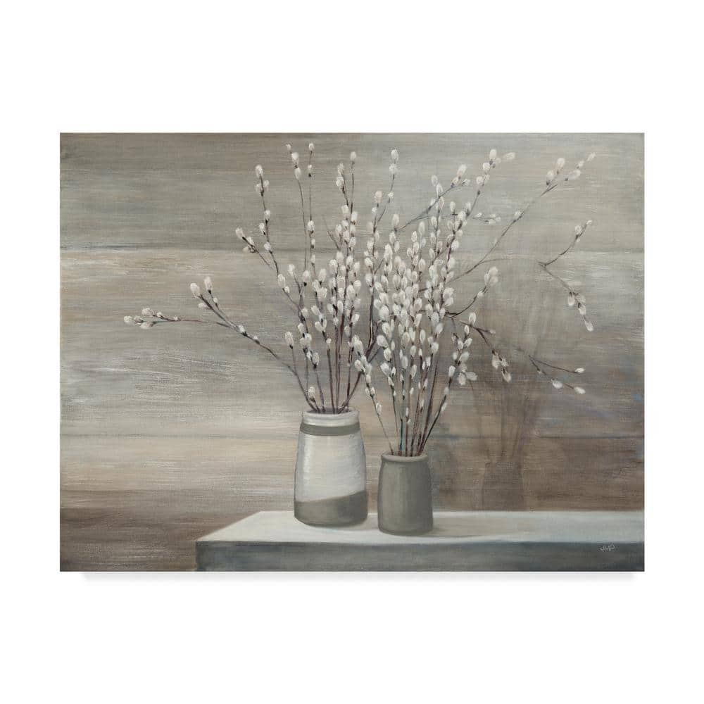 Trademark Fine Art -Julia Purinton 'Pussy Willow Still Life Gray Pots' Canvas Art - 35''x47''