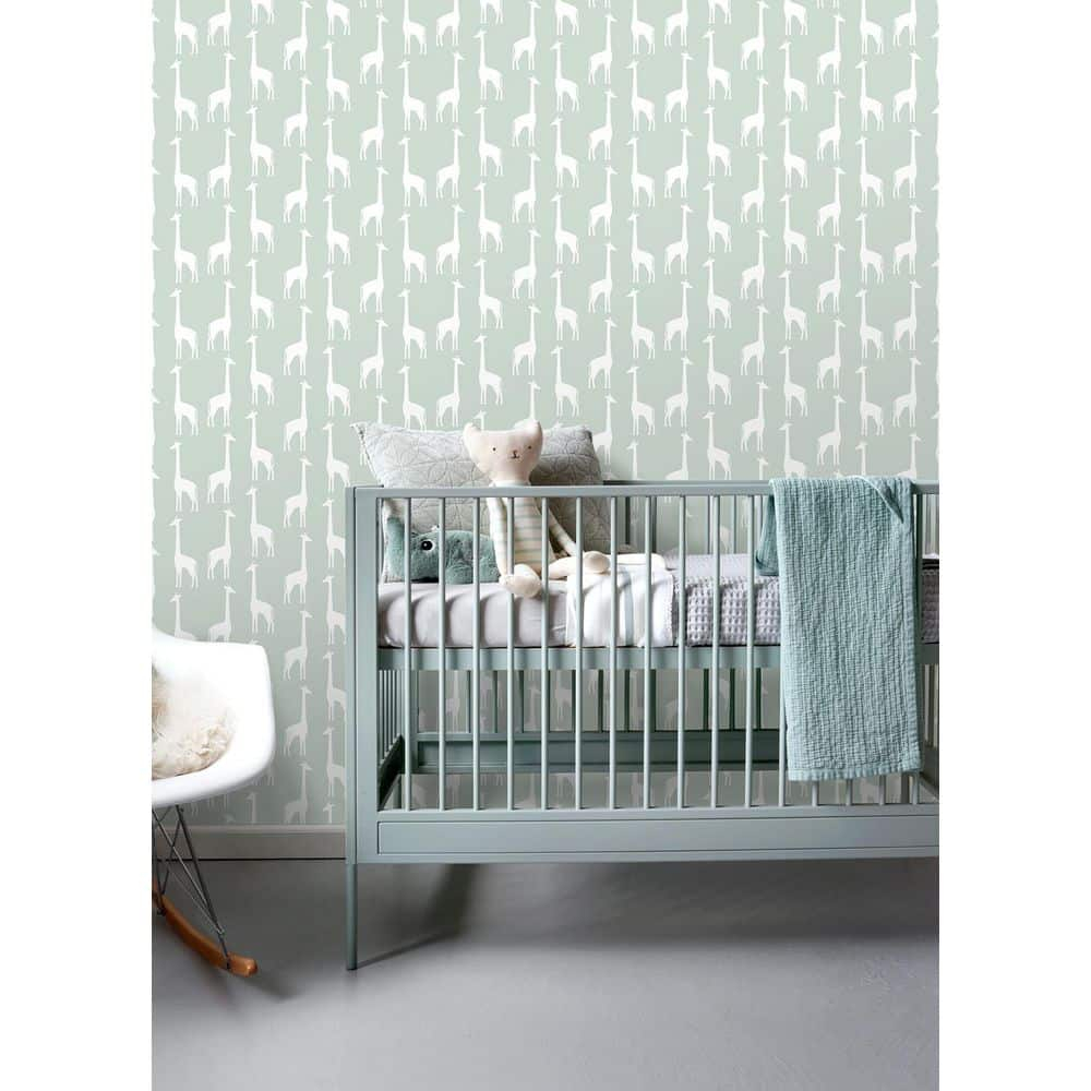 Chesapeake Vivi Sage Giraffe Wallpaper, 20.9-in by 33-ft