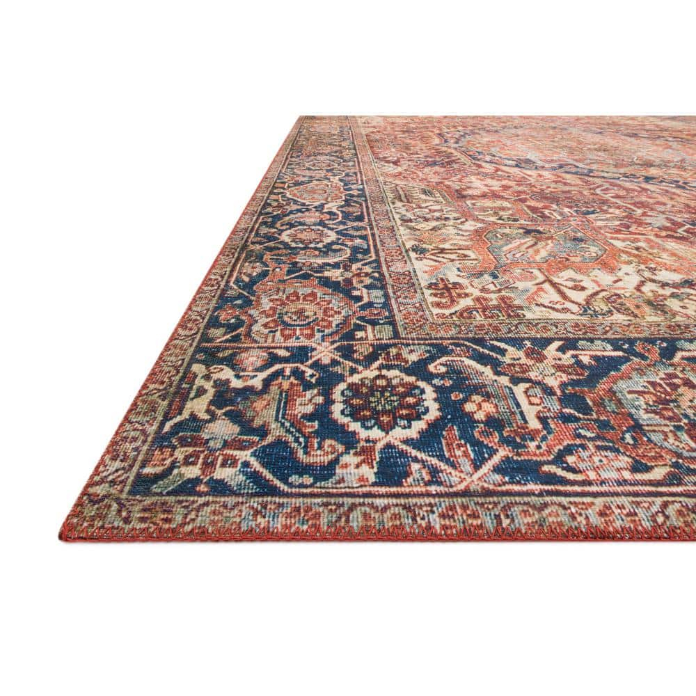 Layla Red and Navy Synthetic 5' x 7' Rectangular Area Rug