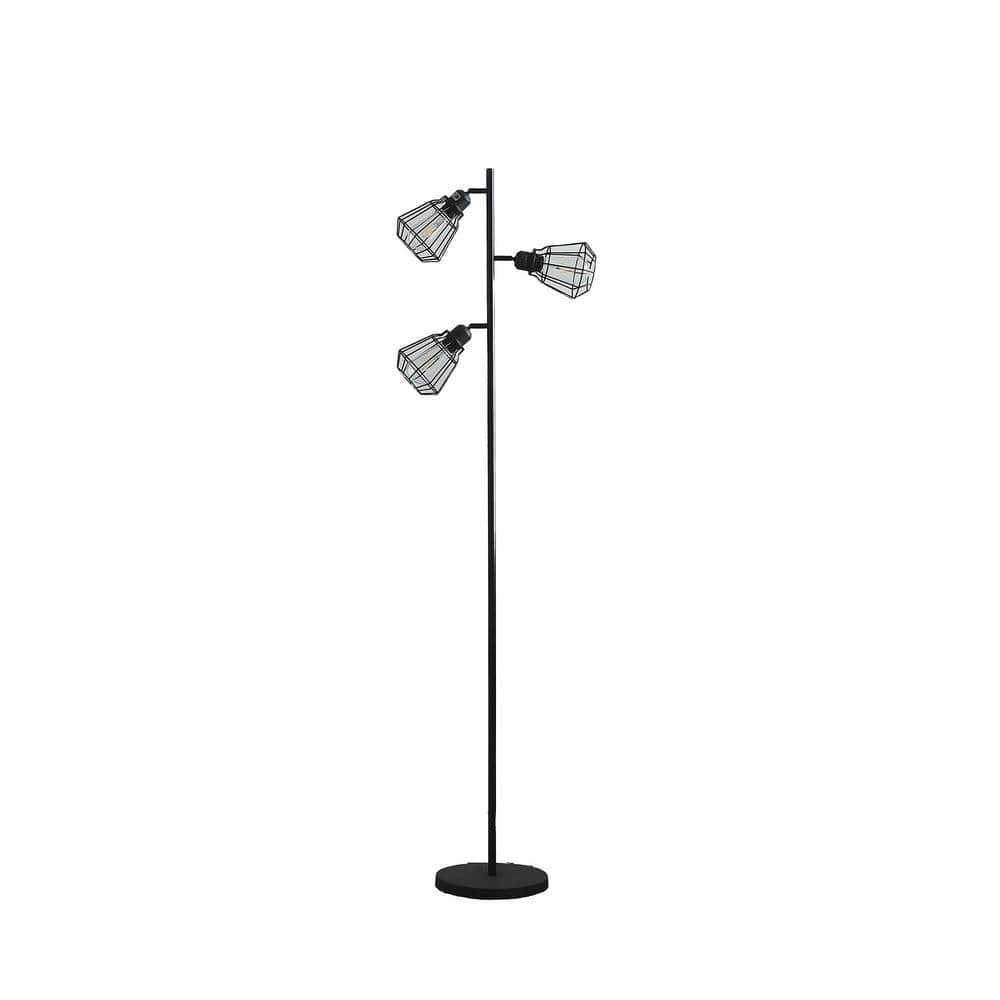 ORE International 65" Adjustable Cage Shade Metal Floor Lamp Black Matte