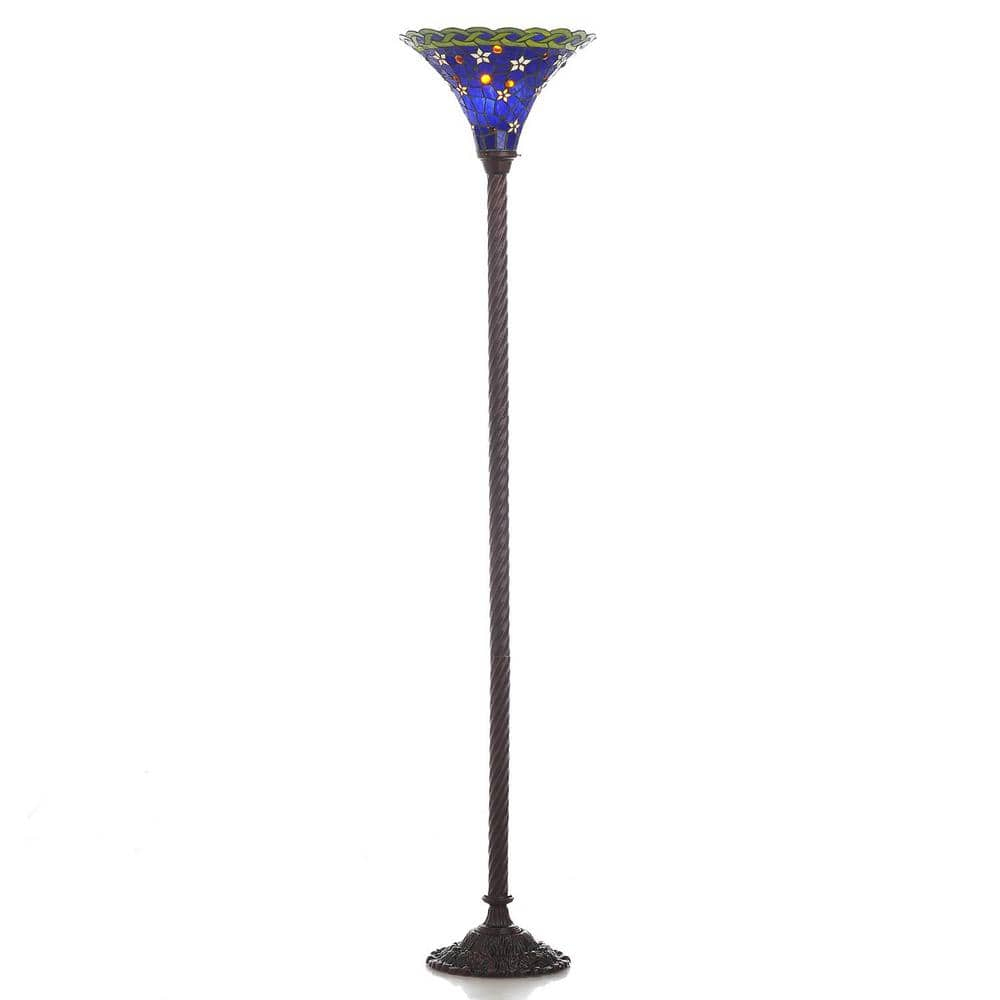 Elegant Blue Star 72" Stained Glass Torchiere Floor Lamp