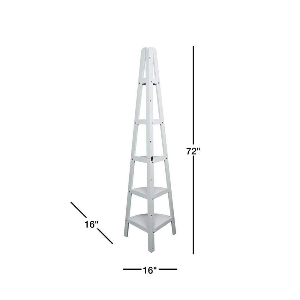 5-Shelf Corner Ladder Bookcase - White