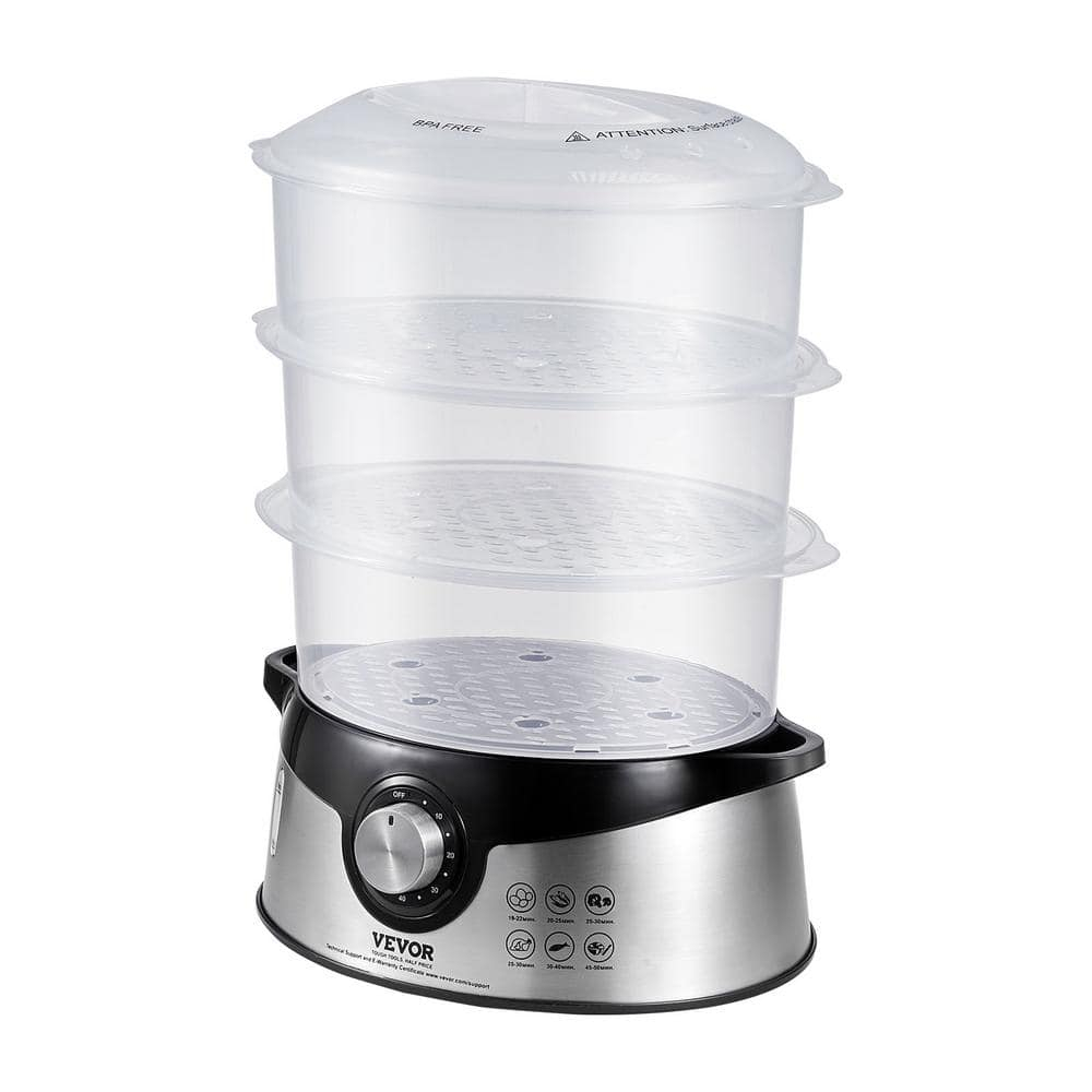 Black 9.5 Qt Electric Food Steamer with 3 Stackable Trays