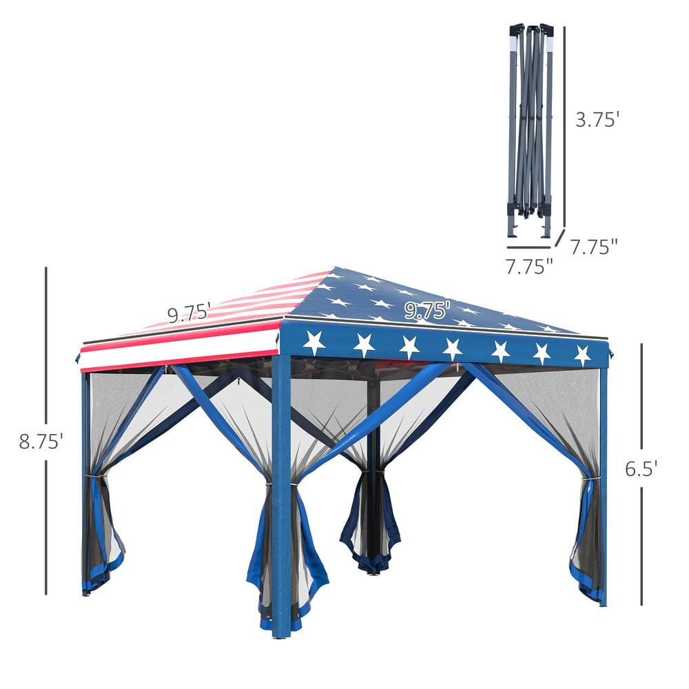 10 ft x 10 ft American Flag Pop-Up Canopy Tent with Mesh Netting
