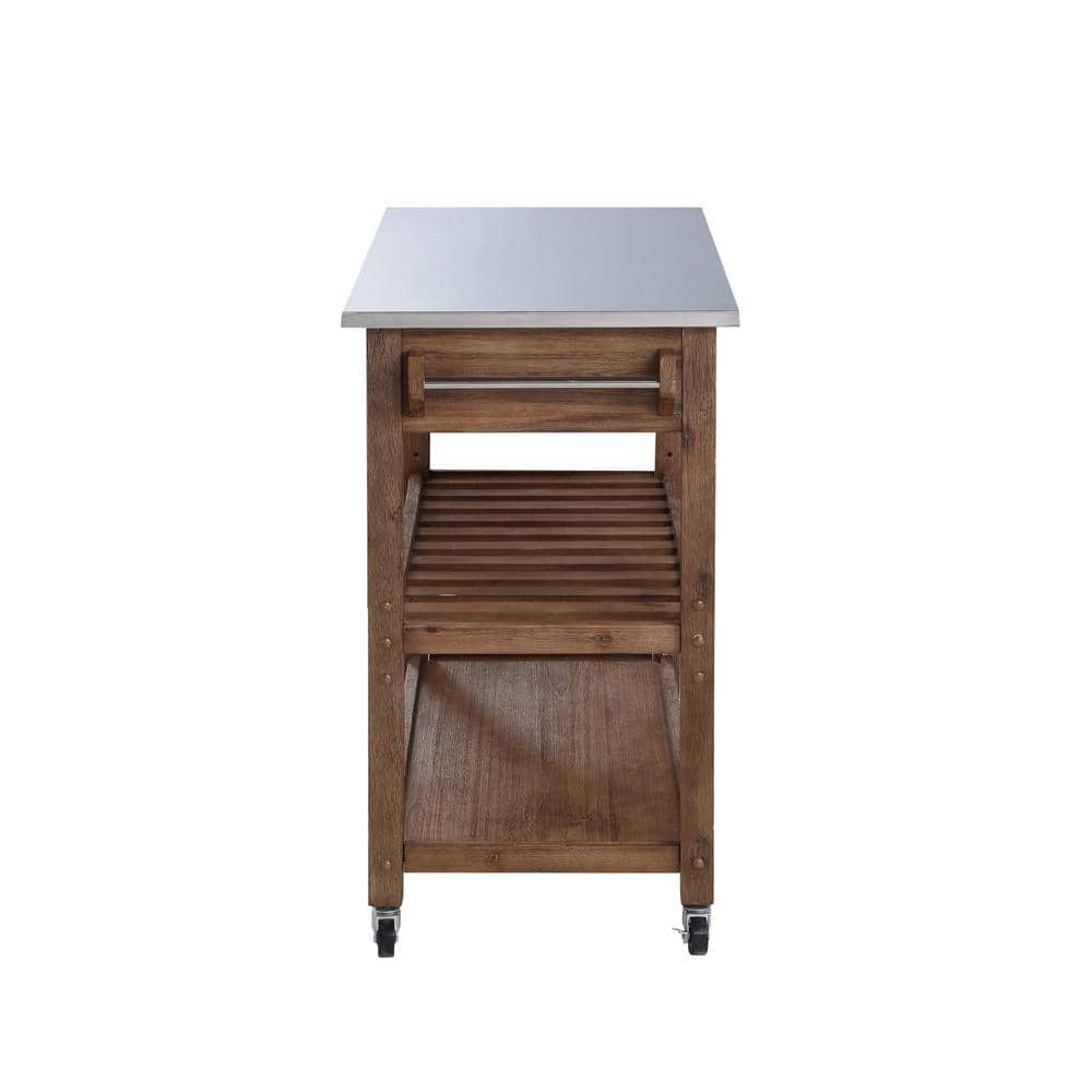 Boraam Sonoma Kitchen Cart with Stainless Steel Top in Barnwood Wire-Brush