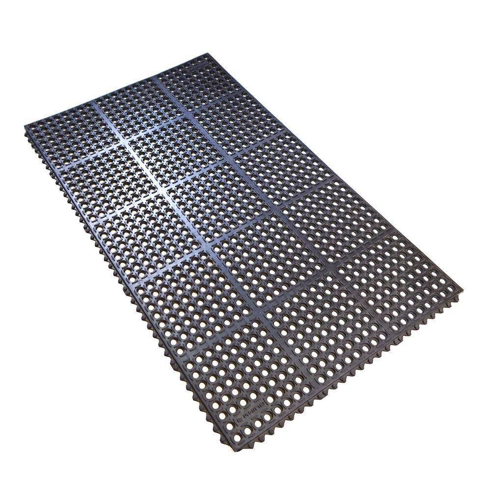 M-Series Meter Black 39 in. x 58 in. x 3/4 in. Rubber Interlock Non-Slip Grease-Resistant Drain-Thru Kitchen Mat