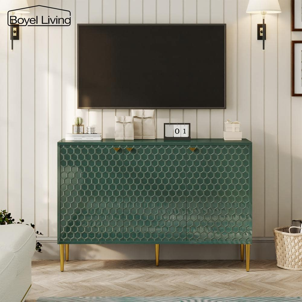 Boyel Living Sideboard Buffet Cabinet with 3 Doors, Modern Accent Storage Cabinet with Adjustable Shelves, Green Credenza Entryway Cabinet for Living Room