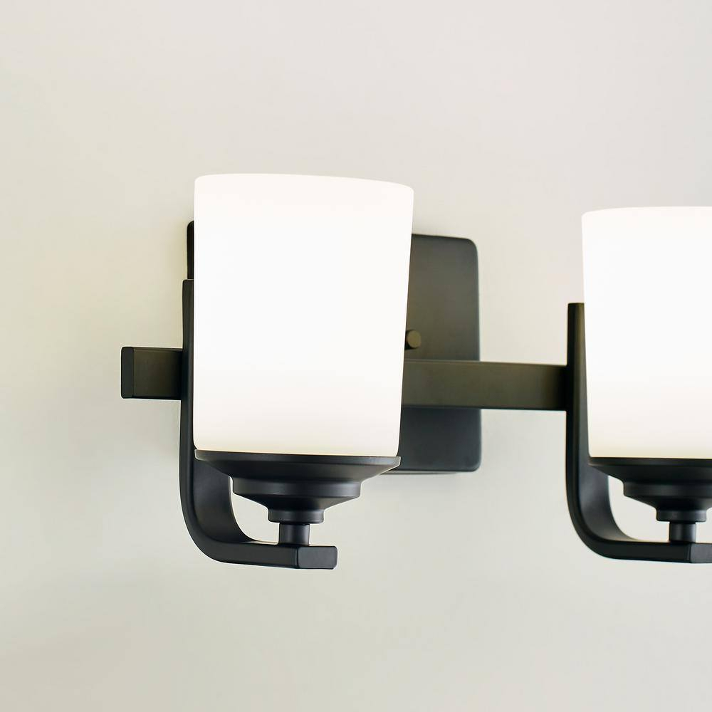 Midnight Black 2-Light Vanity Wall Sconce with Etched White Glass