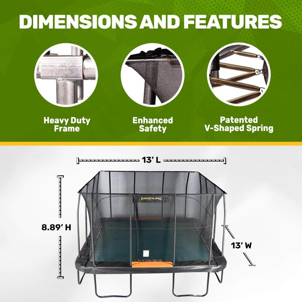 JumpKing 13ft Pro-Series Square Trampoline – Patented Spring Arrangement & Comfort Weave Jumping Pad