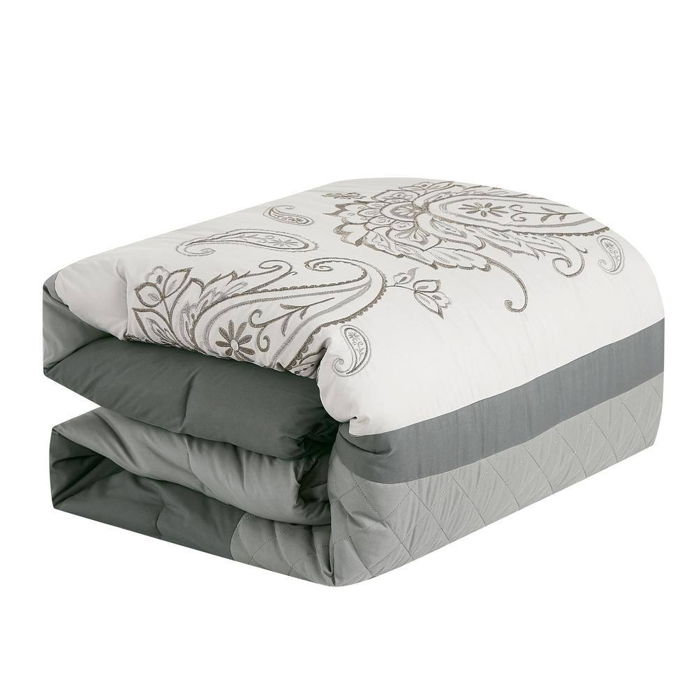 Luxurious King Gray and White Microfiber Bed in a Bag Set