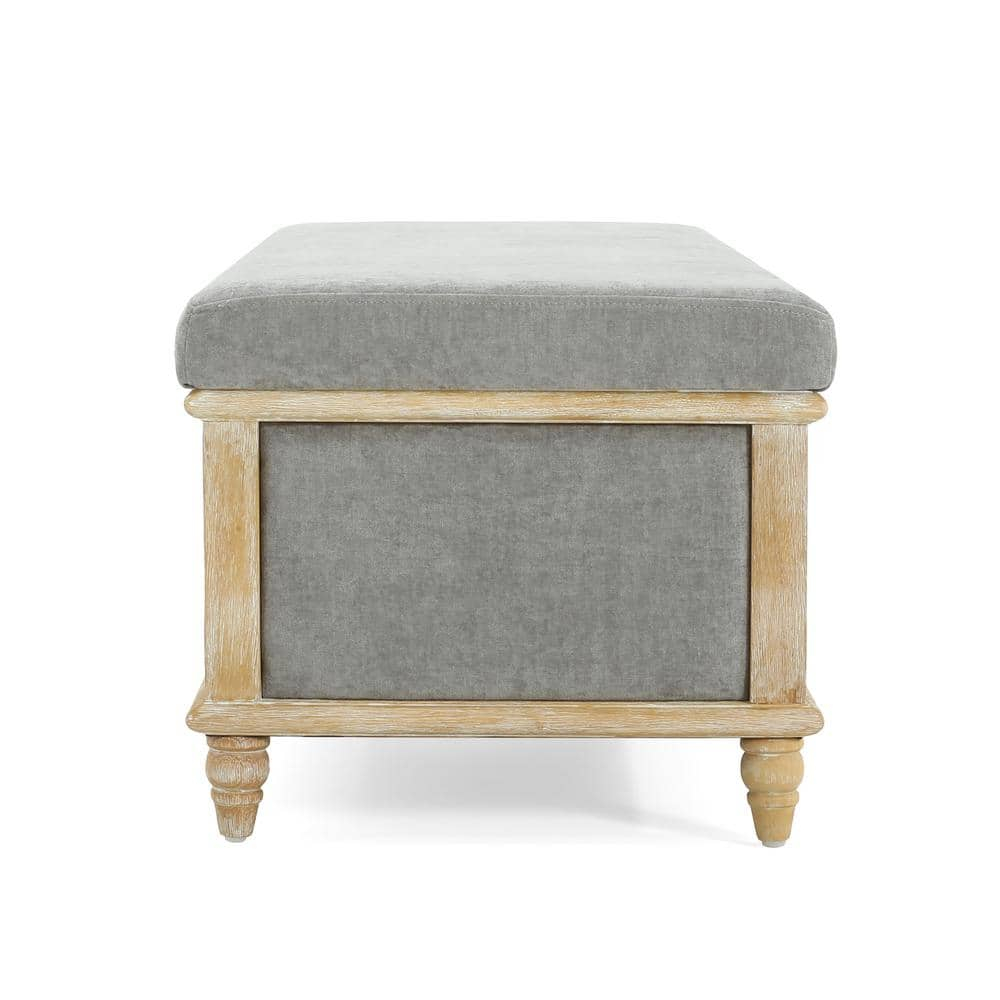 GDF Studio French Country Fabric Storage Ottoman Bench with Weathered Wood Frame, Gray