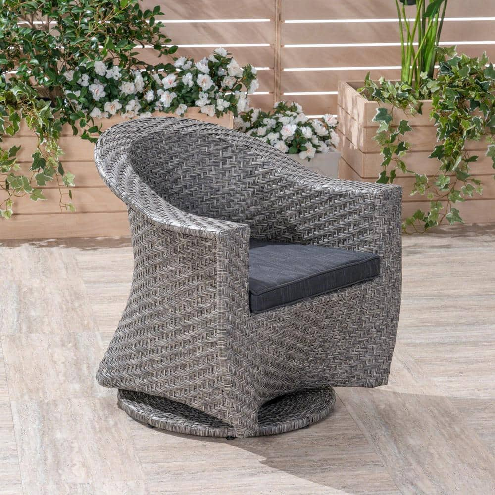 Noble House Larchmont Outdoor Wicker Swivel Chair Mixed Black and Dark Gray