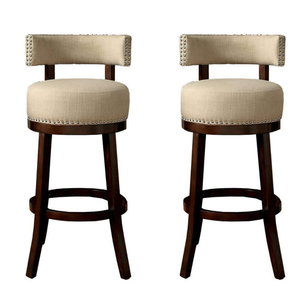 Gray Leather Swivel Wood 22" Contemporary Barstool
