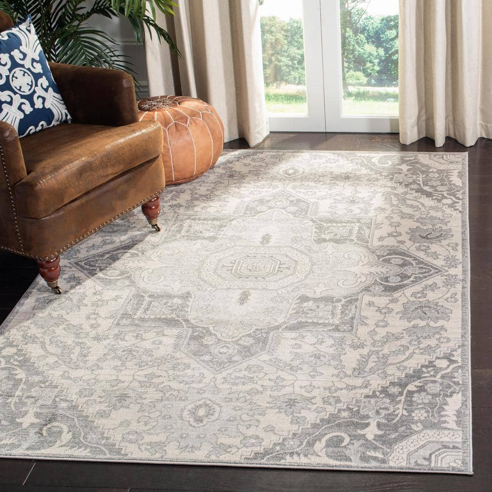 SAFAVIEH Brentwood Collection 3' x 5' Grey / Cream BNT816B Oriental Medallion Non-Shedding Living Room Bedroom Accent Rug