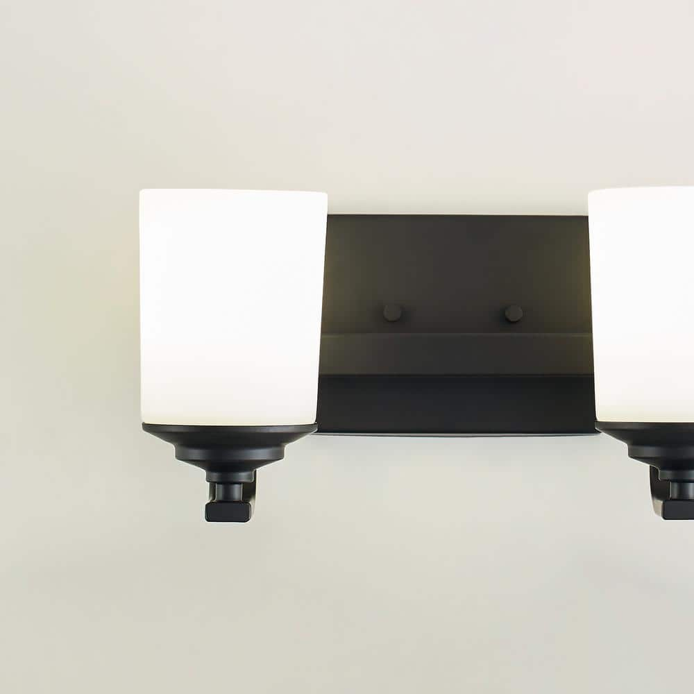 Midnight Black 2-Light Vanity Wall Sconce with Etched White Glass