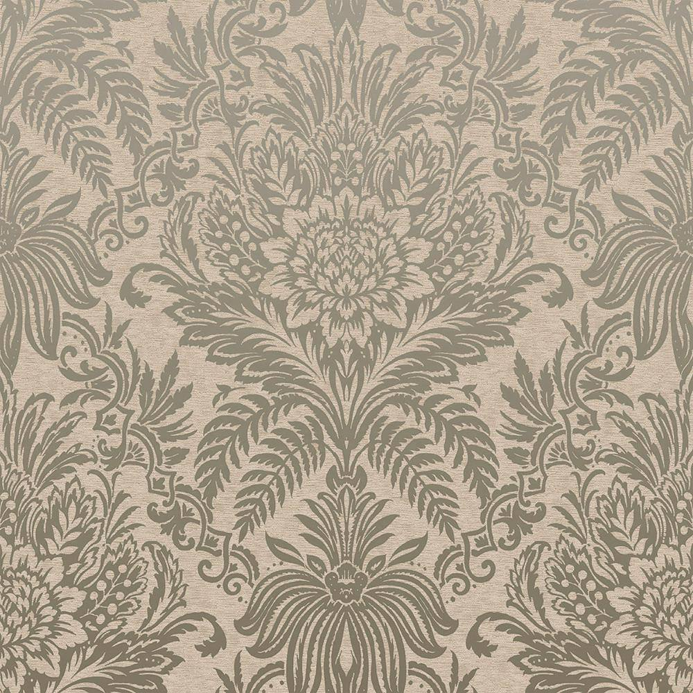 Crown Signature Beige Damask Unpasted Paper Wallpaper, 20.5-in by 33-ft, 56.4 sq. ft.