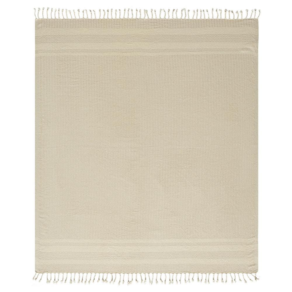 Ox Bay Beige Striped Ultra-Soft Turkish Cotton Throw Blanket, 50" x 60"