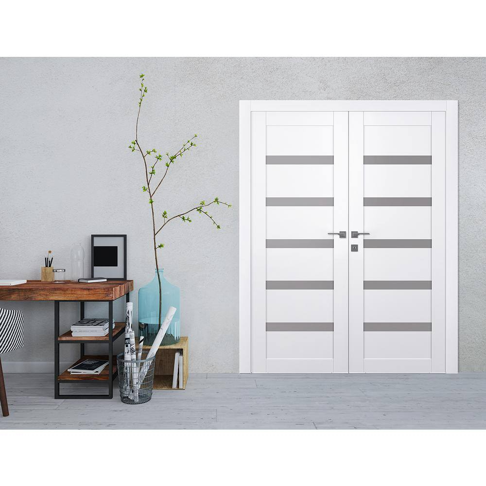 Leora Snow White Frosted Glass Pine Composite Prehung Interior Door
