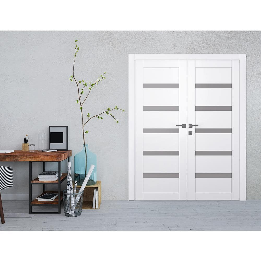 Belldinni Leora Snow White Solid Manufactured Wood and Glass Paneled Smooth Texture Prefinished French Door