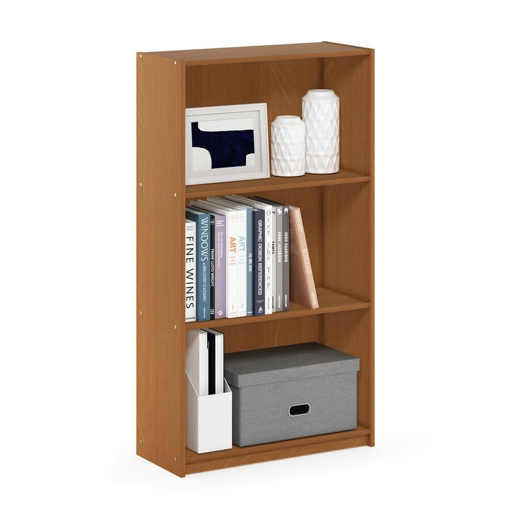 Furinno Basic Engineered Wood 3-Tier Bookcase Storage Shelves in Light Cherry