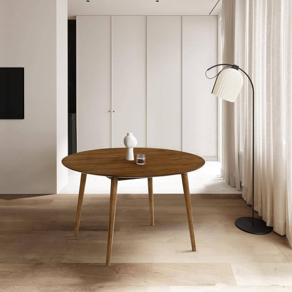 Armen Living Arcadia 48" Round Modern Wood Dining Table in Walnut