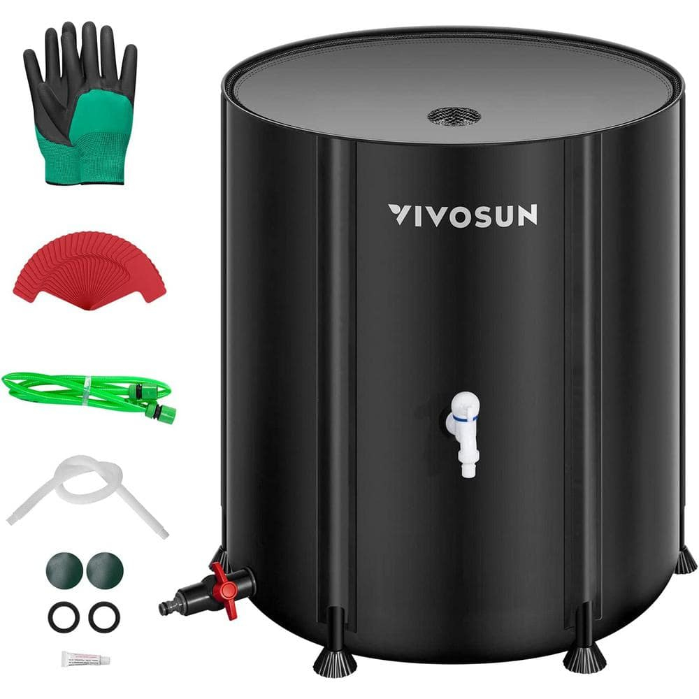 VIVOSUN Collapsible Rain Barrel, 53 Gallon Water Storage Tank with 1000D Oxford Cloth, Portable Rain Collection System Includes Two Spigots and Overflow Kit, Black