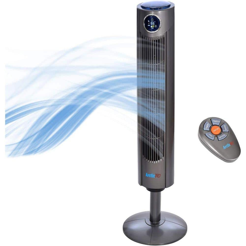 42-inch Dark Gray Plastic Oscillating Tower Fan with Remote Control