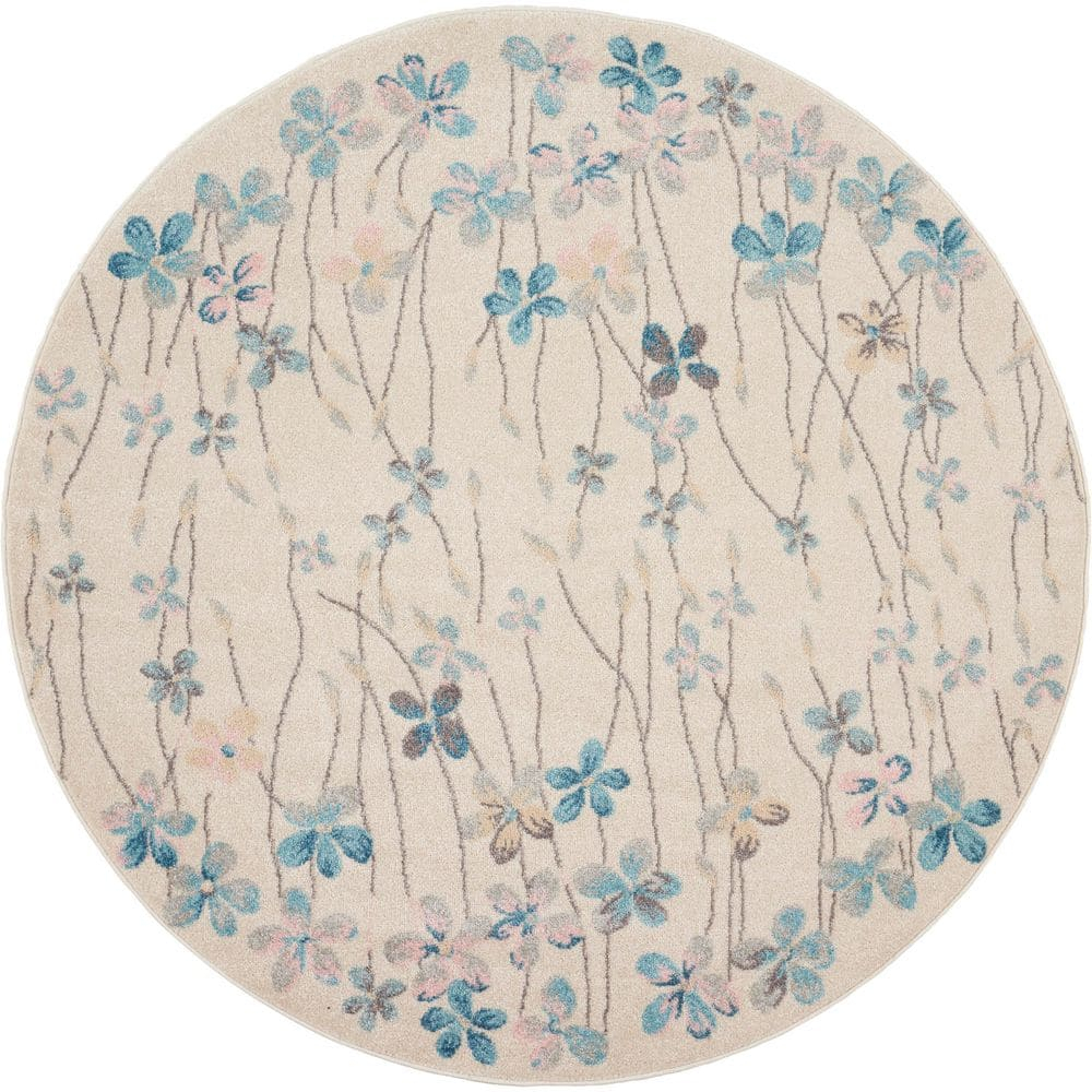 Nourison Tranquil Floral Ivory 5'3" x ROUND Area Rug, (5 Round)