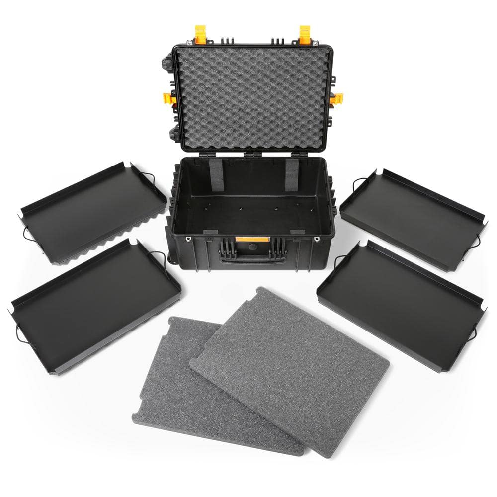 24" Black Polypropylene Heavy-Duty Rolling Tool Case with Trays