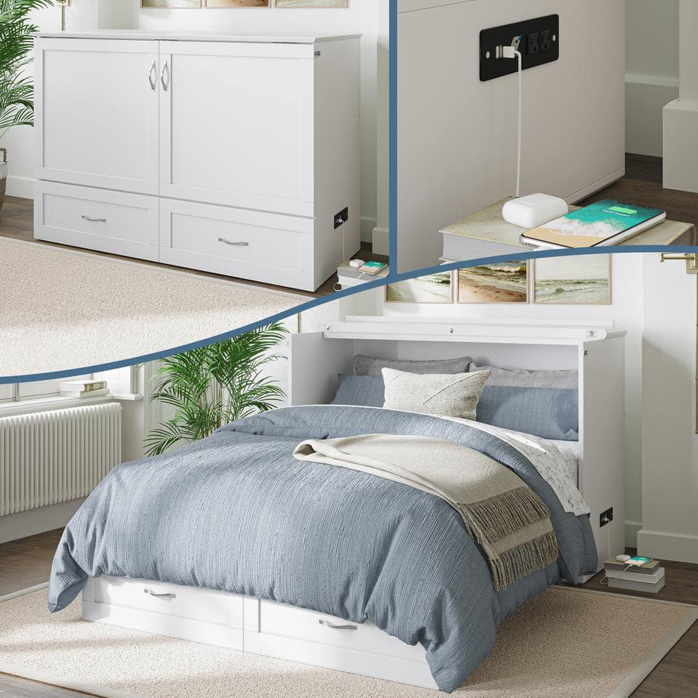 AFI Hamilton Full Solid Wood Murphy Bed Chest with Built-In Charger in White