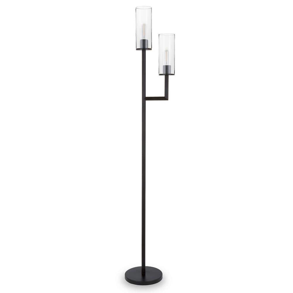 Evelyn&Zoe Traditional 2-Light Torchiere Floor Lamp with Clear Glass Shades