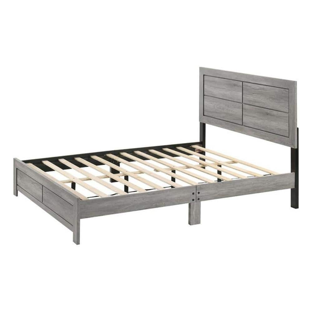 Benjara Robin King Size Bed, Platform Base, Driftwood, 8 Support Legs
